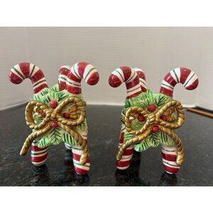 Fitz And Floyd Christmas Yuletide Holiday Candy Cane Candleholders, 2002